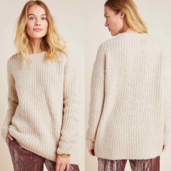 NWT Anthropologie Handmade Cottage Neutral Oversized Wool Knit CAMILA Sweater M - Picture 2 of 11